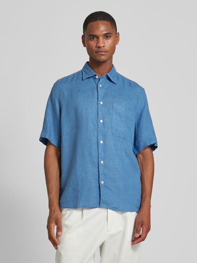 Marc O'Polo Regular fit vrijetijdsoverhemd van linnen met borstzak Rookblauw - 4