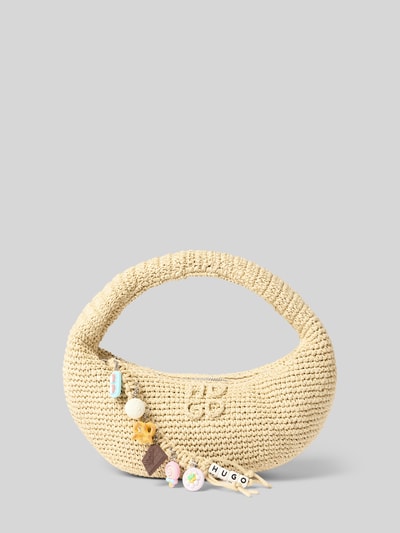 Produktfoto, Henkeltasche aus Strohgeflecht Modell 'ZEYA' von HUGO in naturfarbenem Papier mit Logo-Prägung, Anhänger, Reißverschluss, Hauptfach, Innenfach, Optik: Strohgeflecht, Material: Papier