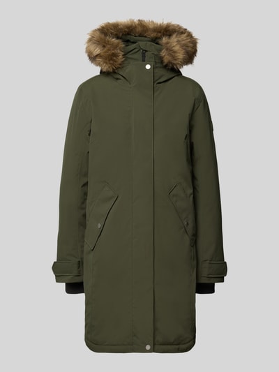 Produktfoto, Regular Fit Parka mit Kunstfellbesatz Modell 'ERNA' von Didriksons in Olivgrün mit Kapuze, Thermore Füllung, wasserabweisende Struktur, Damen Parka, 10.000mm Wassersäule, mittellange Form