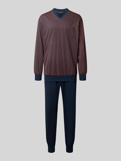 Produktfoto, Regular Fit Pyjama-Set aus reiner Baumwolle von SCHIESSER, marineblau, V-hals, elastische boorden, lange mouwen, enkel-lange broek