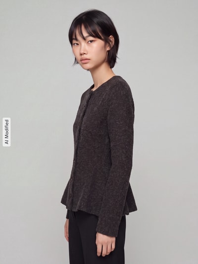 VERO MODA Kardigan rozpinany z dół w zygzaki z baskinka Czekoladowy melanż 3