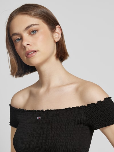 Tommy Jeans Top krótki o kroju slim fit z marszczonymi wstawkami Czarny 3