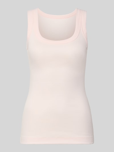 Produktfoto, Tanktop in Ripp-Optik mit Rundhalsausschnitt von Marc Cain aus Baumwoll-Elasthan-Mix, Slim-Fit, hellrosa, glatte Oberfläche.