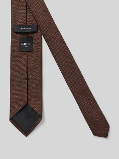 Produktfoto, braune Krawatte aus Seiden-Mix Modell 'H-Tie 8 CM-ONE' von BOSS, fein strukturierte Oberfläche, Herren Krawatte.