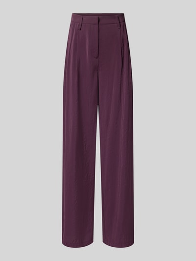 Produktfoto, Wide Fit Hose mit Bundfalten von Stefanel, Damen Hose im Modal-Mix in dunklem Lila, strukturierte Oberfläche, Vorderansicht