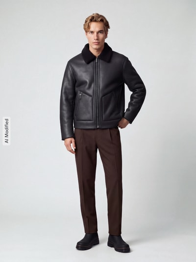 ONLY & SONS Kunstlederjacke mit Shearlingkragen Black 1