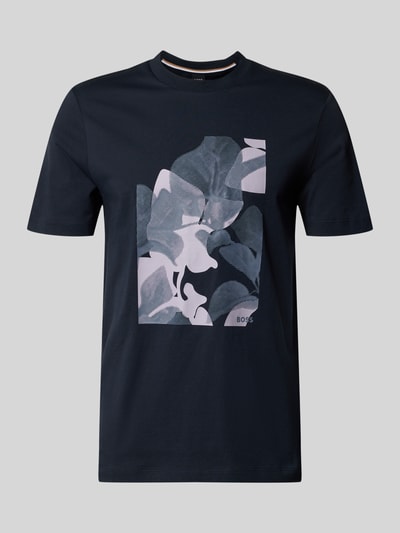 Produktfoto, Regular Fit T-Shirt aus reiner Baumwolle Modell 'C-THOMPSON 239' von BOSS in Dunkelblau mit Motiv-Print, kurzarm, Jersey-Struktur