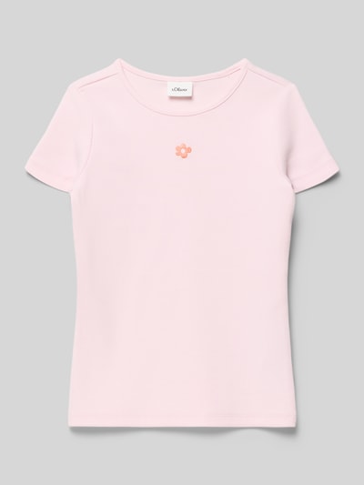 Produktfoto, Regular Fit T-Shirt aus Baumwoll-Mix von s.Oliver RED LABEL, Optik: Unifarben, Applikation: Stickerei, Rundhals, Ärmelform: Kurzarm, Materialverarbeitung: Ripp.
