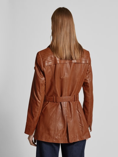 Cabrini Lederjacke mit Bindegürtel Cognac 5