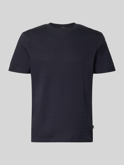 Produktfoto, T-Shirt mit Strukturmuster Modell 'Raulos' von JOOP! Collection in Dunkelblau, reine Baumwolle, Modern Fit, Rundhalsausschnitt, Label-Detail, Rückenlänge 68 cm bei Größe M