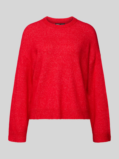Produktfoto, Relaxed Fit Strickpullover mit Crew Neck Modell 'SIMONI' von Only in kräftigem Rot, Melange-Optik, gerippte Abschlüsse, Strick