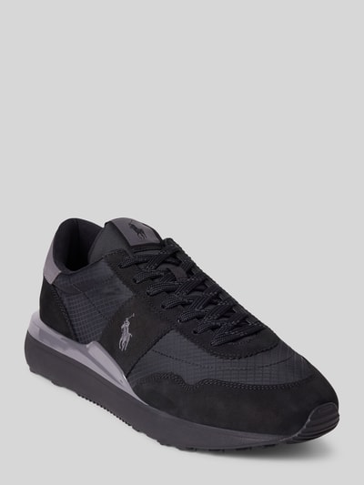 Produktfoto, Low Top Sneaker aus echtem Leder von Polo Ralph Lauren, efekt: jednolity kolor, zaokrąglony nosek, płaska podeszwa, wytłaczane logo, wyhaftowane logo, naszywka z logo, wiązanie, profilowana podeszwa, wykończenie: siateczka, welur, naturalna skóra