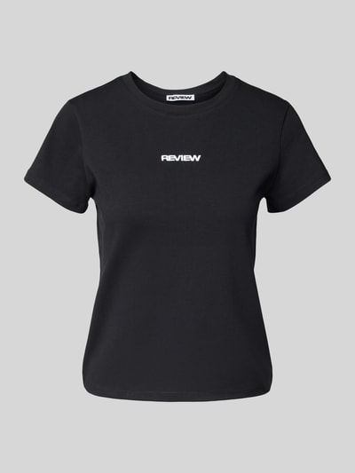 Review T-shirt met labelstitching en ronde hals Zwart - 2