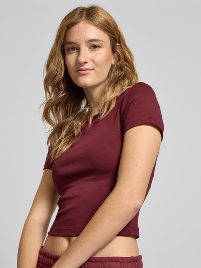 Gina Tricot T-shirt met geribde ronde hals Bordeaux - 3