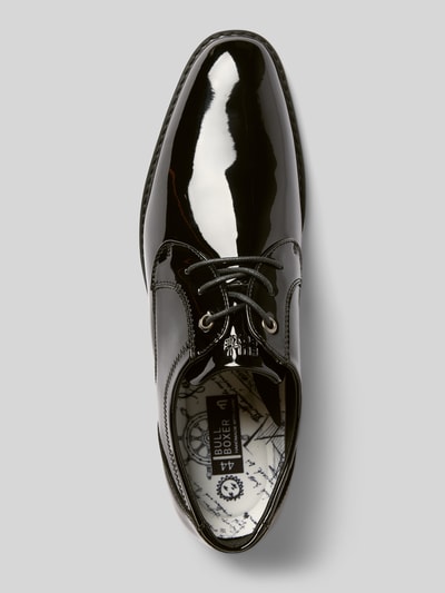 Productfoto, Schnürschuhe aus Lack mit Label-Detail van BULLBOXER, zwart lakleer, ronde neus, vetersluiting, labeldetail, hakhoogte 2 cm, schachthoogte 7 cm, schachtwijdte 10 cm