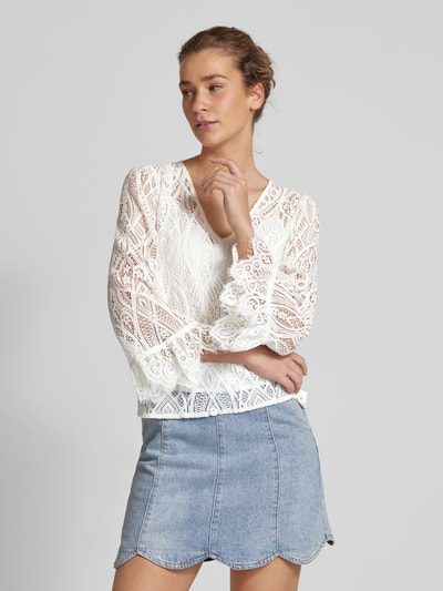 YAS Blouse met kant en V-hals Offwhite - 4