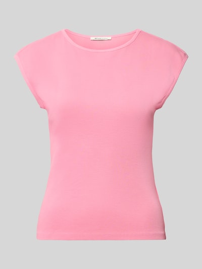 Produktfoto, Regular Fit T-Shirt aus Baumwoll-Mix von Tom Tailor Denim in Optik: Unifarben mit Rundhals-Ausschnitt, Kurzarm, rosa Farbe, glatte Textur.