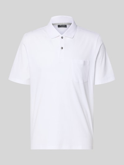 Produktfoto, Regular Fit Poloshirt mit borstzak van MAERZ Muenchen van puur katoen in wit met knoopsluiting, ruglengte maat 50: 71 cm.