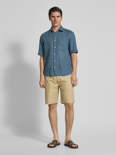 Marc O'Polo Regular Fit Leinenhemd mit kurzem Arm Blau 1