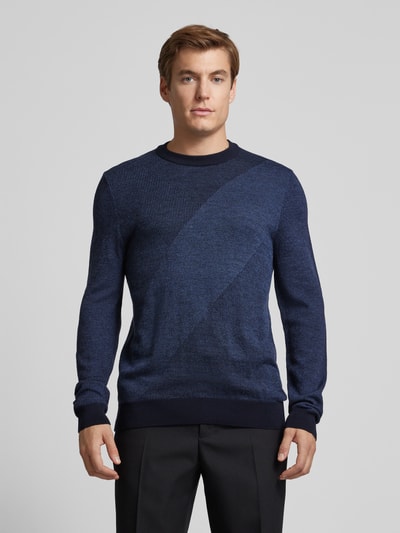 BOSS Gebreide pullover van scheerwol, model 'Eclaus' Marineblauw - 4