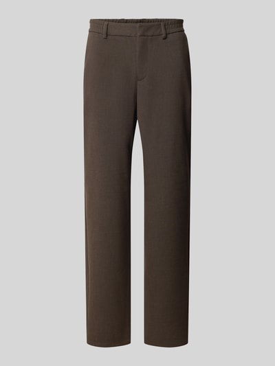 Produktfoto, Regular Fit Hose mit Gürtelschlaufen von s.Oliver BLACK LABEL in Braun, einfarbige Webware mit Knopfverschluss und verdecktem Reißverschluss