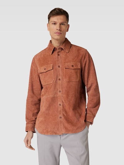 Scotch & Soda Overhemdjack in leerlook, model 'Suede' Lichtbruin - 4