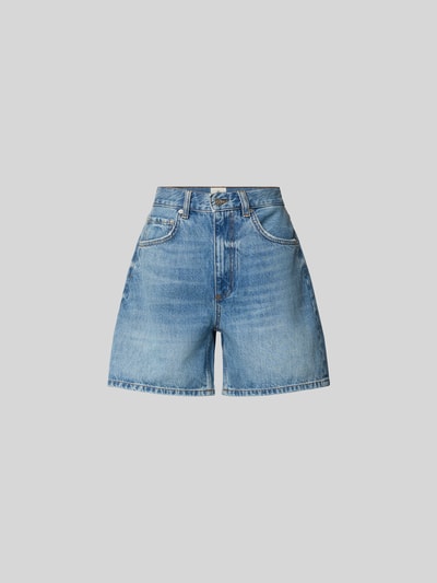 Produktfoto, Jeansshorts aus reiner Baumwolle von Anine Bing, blaue A-Linie, 5-Pocket-Design, Kontrastnähte, Knopf- und Reißverschluss