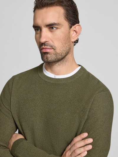 MCNEAL Strickpullover mit gerippten Abschlüssen Oliv Melange 3