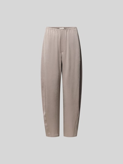 Productfoto, stoffen broek met fluweellook, relaxed fit en elastische band van Nanushka, siernaden, binnenbeenlengte maat S 77 cm
