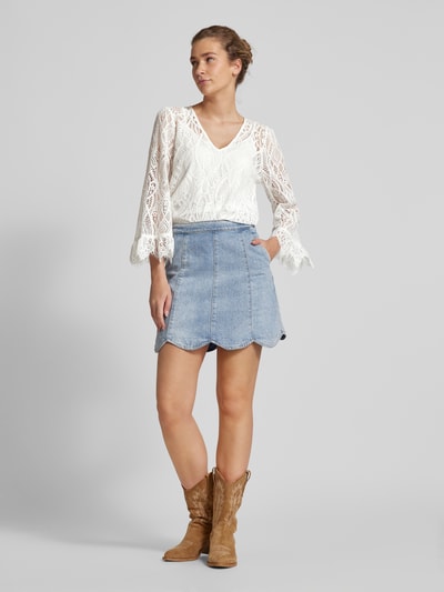 YAS Blouse met kant en V-hals Offwhite - 1