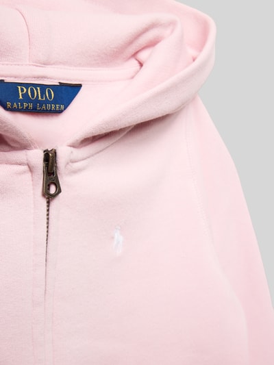 Productfoto, Regular Fit Sweatjacke aus Baumwoll-Mix van Polo Ralph Lauren Teens, effen lichtroze sweatstof, rits, logo-stiksel, katoenmengsel.