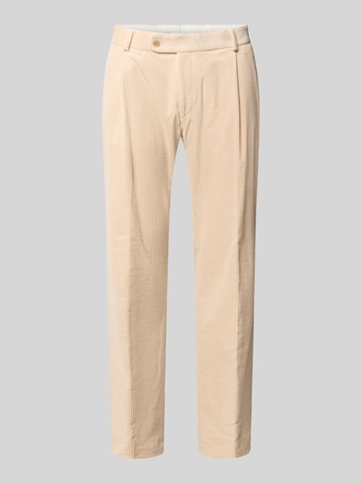 Produktfoto, Cordhose mit Bundfalten Modell 'Torry' von Carl Gross aus Baumwoll-Elasthan-Mix in Beige, Slim Fit, feine Rippenstruktur