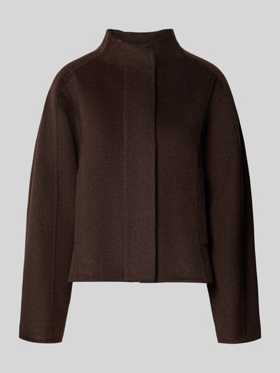 Produktfoto, dunkelbrauner Loose Fit Blouson aus Woll-Mix Modell 'Hatura' von OPUS, glatte Textur, minimalistische Optik, Damen Bomberjacke