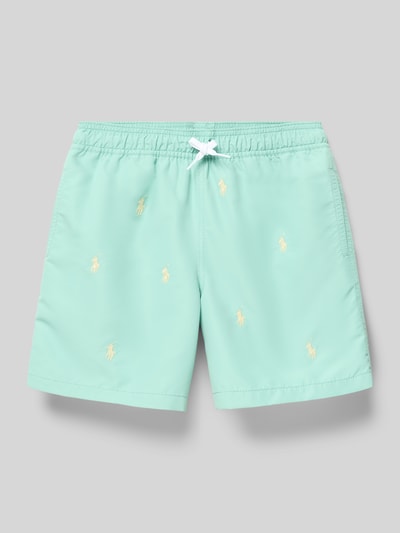 Productfoto, zwembroek met all-over borduursel model 'TRAVELLER' van Polo Ralph Lauren Teens, look: effen kleuren, elastische boord, tunnelkoordsluiting, zij-steekzakken, achterzak