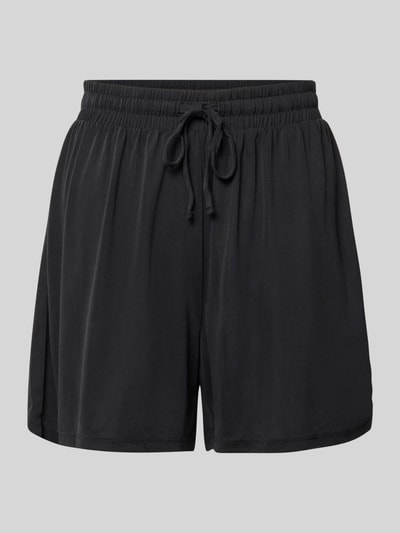 Productfoto, zwarte relaxed fit dames shorts van viscosemix, model 'ANORA' van PIECES, gladde stof, dames Stoffshorts van PIECES.