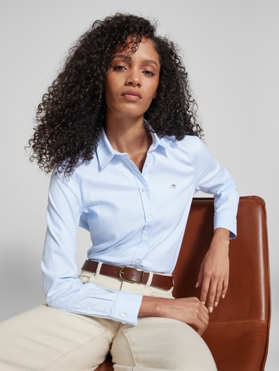 Gant Slim fit overhemdblouse met labelstitching Lichtblauw - 3