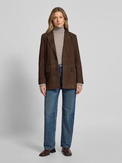 My Essential Wardrobe Regular Fit Blazer aus echtem Ziegenvelours Modell 'Tara' Schoko 1