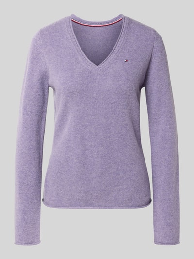 Tommy Hilfiger Sweter z dzianiny o kroju slim fit z czystej wełny Jasnofioletowy 2