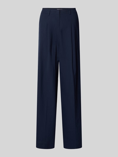 Produktfoto, donkerblauwe wide leg broek met steekzakken, linnenmix met viscose van Hose mit französischen Eingrifftaschen Modell 'CHRISSY' van SEDUCTIVE, haakjes- en ritssluiting, achterzak, bandwijdte maat 36: 41 cm, binnenbeenlengte maat 36: 84 cm.