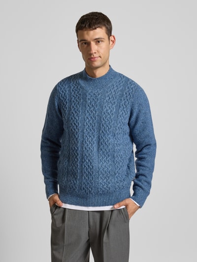 Fynch-Hatton Wollpullover mit Zopfmuster und Alpaka-Anteil Hellblau 4