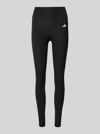 Produktfoto, schwarze Sport-Leggings mit Logo-Print Modell 'OPT ESS ST 1/1' von adidas aus glattem Material, Damen Sport-Leggings von adidas Training