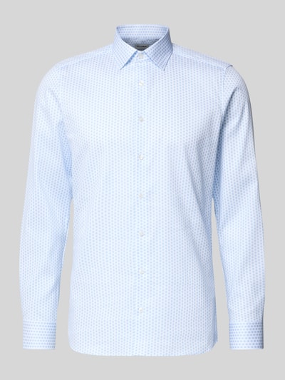 Productfoto, Slim Fit Businesshemd aus Baumwoll-Mix mit Kentkragen van OLYMP Level Five, lichtblauw met fijn patroon, lange mouwen, elastische katoenmix, sportmanchetten, knoopsluiting, zakelijke stijl