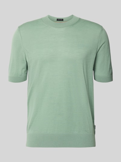 Produktfoto, Regular Fit Strick-Shirt aus reiner Schurwolle Modell 'H-UMAURO' von BOSS in mintgrün, unifarben, kurzarm, Rundhals, gerippte Abschlüsse