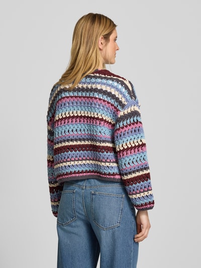 Jake*s Casual Strickjacke in Crochet-Optik Bleu 5