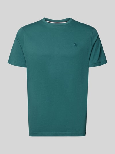 Produktfoto, T-Shirt mit Rundhalsausschnitt und Logo-Stitching von Lerros in Grün, gerade geschnitten, reine Baumwolle, für Herren