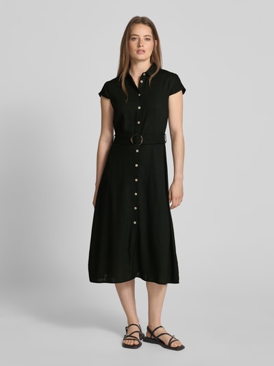 Apricot Tailliertes Midikleid aus Viskose-Leinen-Mix Black 4