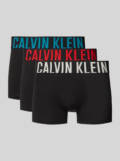 Produktfoto, Trunks aus Baumwoll-Mix mit Label-Schriftzug von Calvin Klein Underwear in Schwarz mit farbigen Bund, Herren Pant & Trunk