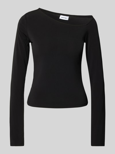 Produktfoto, schwarzes Longsleeve mit asymmetrischer Ausschnittlinie Modell 'BELLA' von NOISY MAY®, Slim Fit, Jersey, glatte Textur