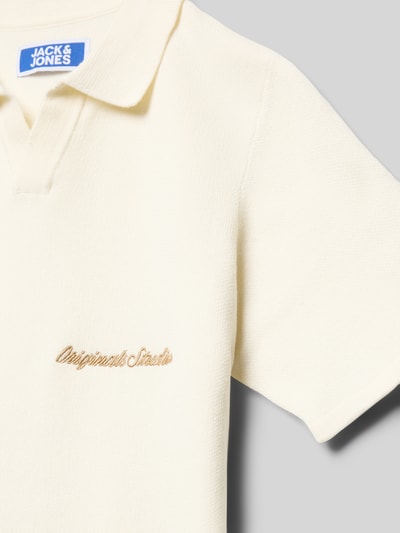 Productfoto, Regular Fit poloshirt met logostitching model 'Rebro' van Jack & Jones, puur katoen, crème, korte mouwen, polokraag.