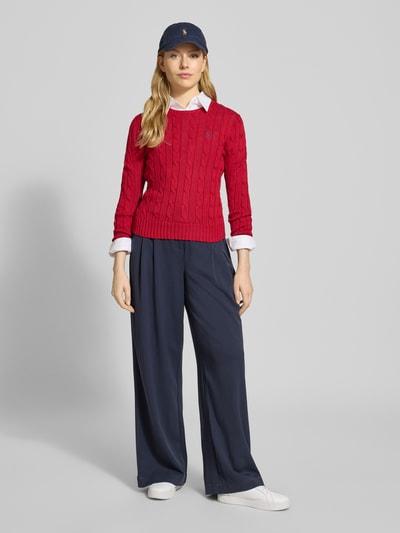 Polo Ralph Lauren Gebreide pullover met labelstitching, model 'JULIANNA' Donkerrood - 1